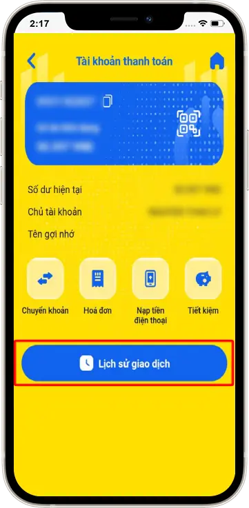 Bước 2: Chọn lịch sử giao dịch